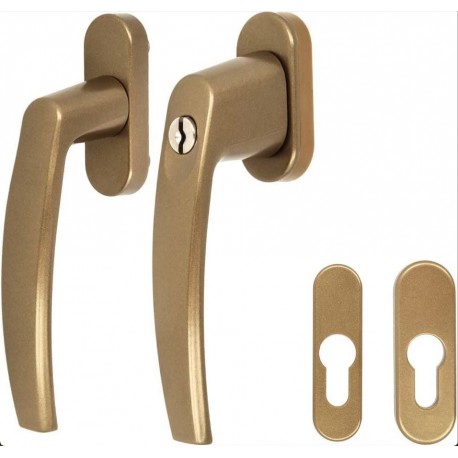 Maner usa de balcon simetric  Victory cu cheie + rozeta pentru cilindru culoare Bronz