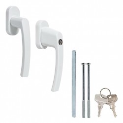 Mâner Dublu de Siguranță SOLIDON pentru Fereastră Termopan – Aluminiu cu Cheie, Alb RAL 9016