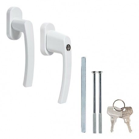 Mâner Dublu de Siguranță SOLIDON pentru Fereastră Termopan – Aluminiu cu Cheie, Alb RAL 9016